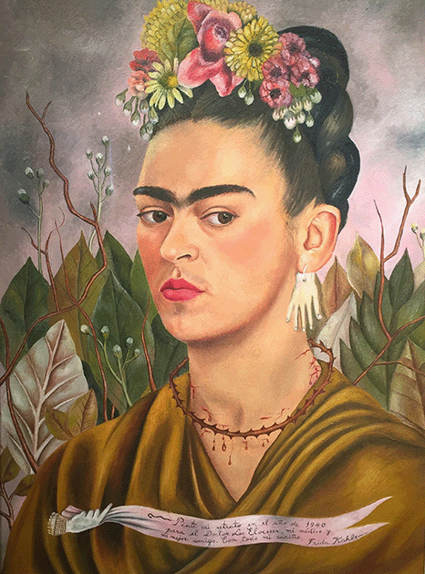  Frida Kahlo, Self Portrait, Dedicated to Dr Eloesser, 1940, Private Collection. Image: © Fine Art Images / Bridgeman Images, Artwork: © 2022 Banco de México Diego Rivera Frida Kahlo Museums Trust, Mexico, D.F. / Artists Rights Society (ARS), New York